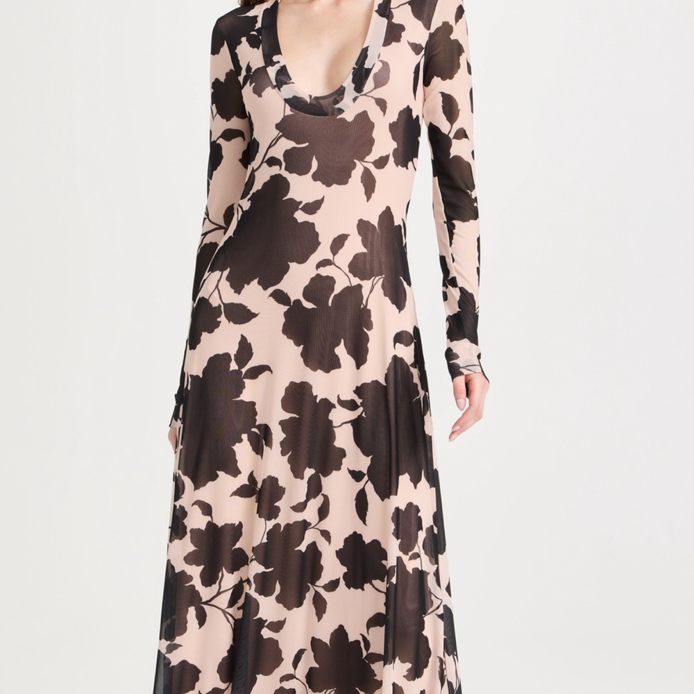 AFRM Black and Cream Floral Long Sleeve Dress